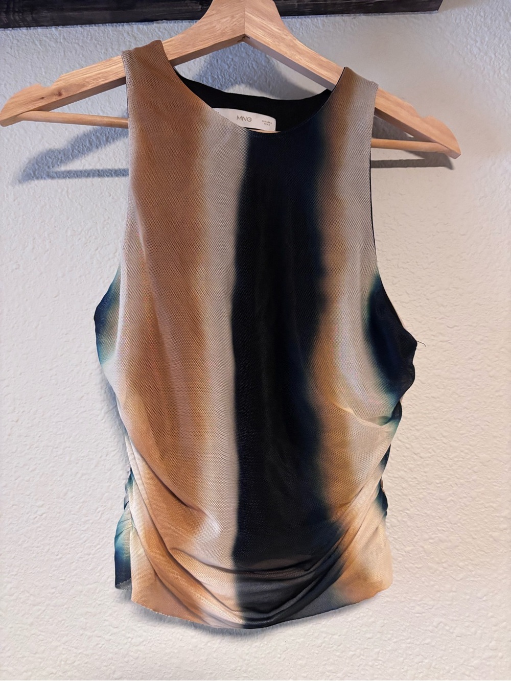 Mango Sleeveless Tie-Dye Tank Top in Tan & Dark Navy